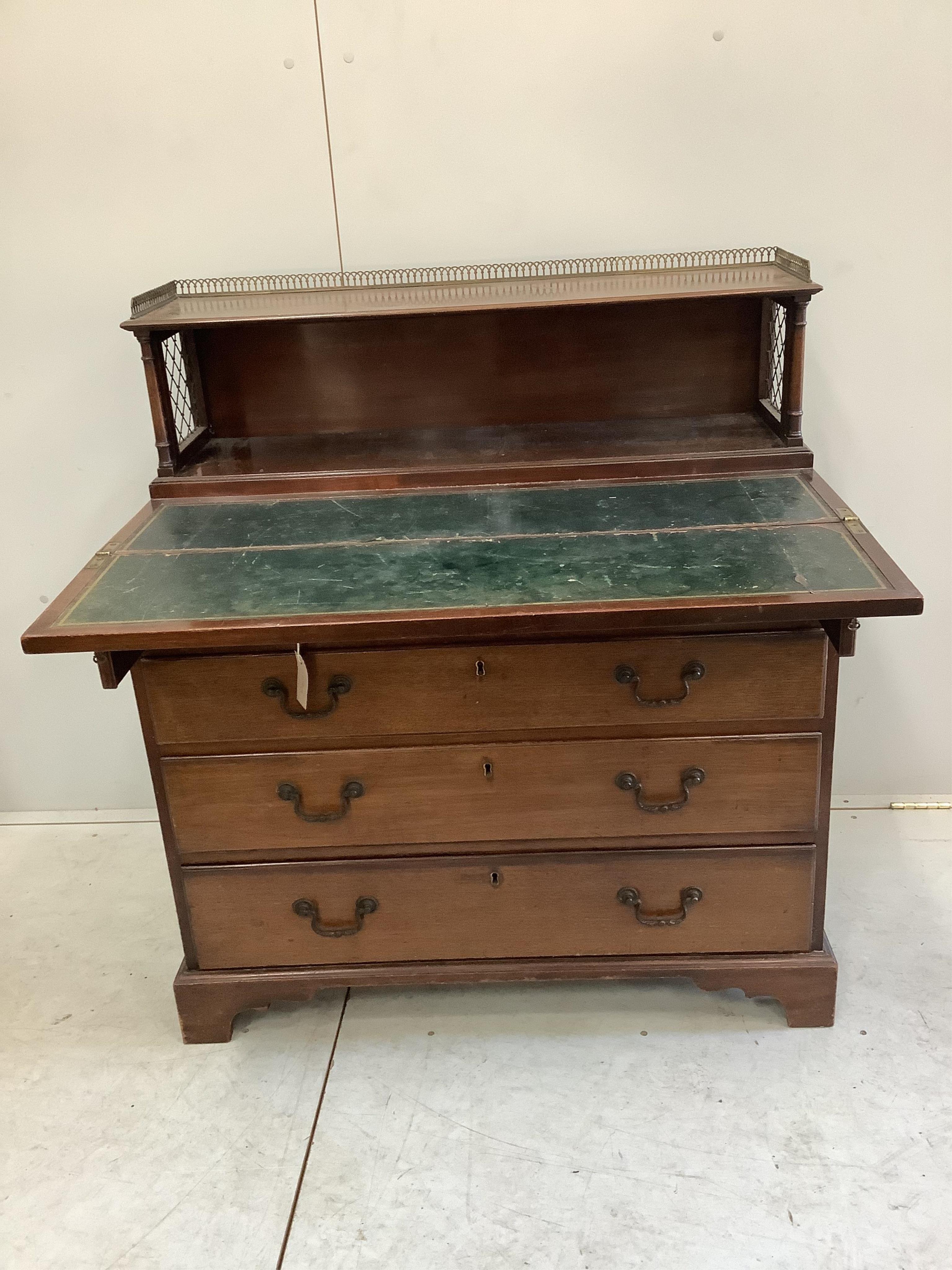 A George III style mahogany secretaire chest, width 93cm, depth 48cm, height 104cm. Condition - fair to good